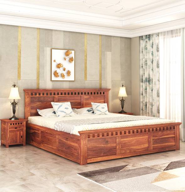 SUNCROWN Solid Wood King Box Bed