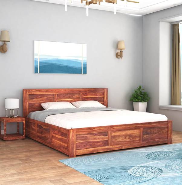 Devsignature Sheesham Wood King Size Bed With Box Storage For Bed Room, Hotel. Solid Wood King Box Bed, 205.54 cm x 187.96 cm (6.74 ft x 6.17 ft)