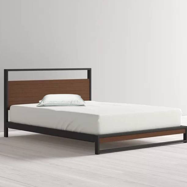 Jeometri Delhi Metal & Wood Bed With Headboard | 3 Year Warranty | Solid Wood and Steel Metal Single Bed