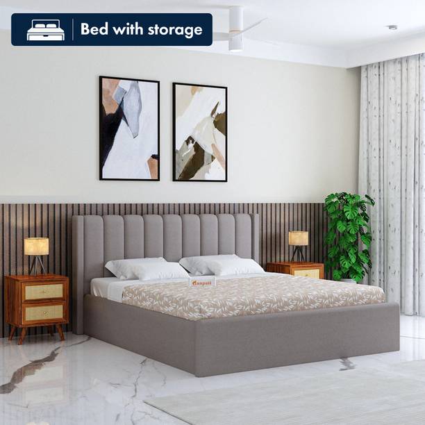 Ganpati Arts Wooden Upholstered Bed with Tufted Headboard/Wooden Cot/Palaung For Bedroom Engineered Wood Queen Box Bed, 205 cm x 167 cm (6.73 ft x 5.48 ft)