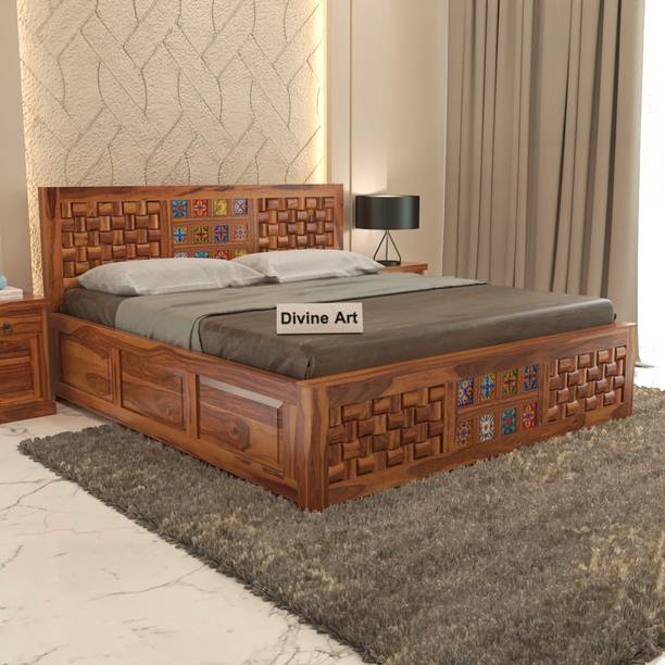 DOKRI Solid Sheesham Wood King Size For Bedroom/ Hotel | Solid Wood King Box Bed Solid Wood King Box Bed, 205.74 cm x 190.5 cm (6.75 ft x 6.25 ft)