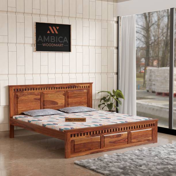 AMBICA WOODMART king bed, sheesham wood king bed, solid wood bed, bed for bed room, wooden bed Solid Wood King Bed