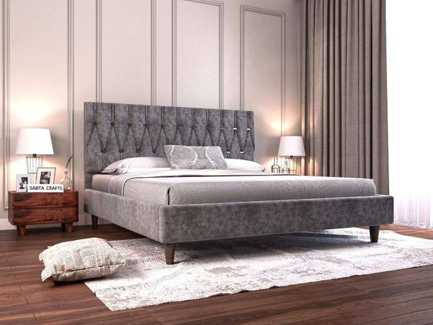 MODESTY WOODS 6.5 x 5 Ft Sheesham Solid Wood (Grey) Engineered Wood Queen Bed