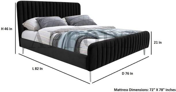 APRODZ Fluted Velvet Upholstered King Size Platform Bed for Bedroom, Home Furniture Solid Wood King NA Bed, 193 cm x 208.2 cm (6.33 ft x 6.83 ft)