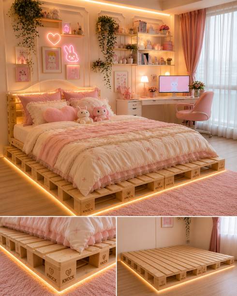 Knowk knock Beautiful Nordic 4×6 ft Pine Wood Pallet Bed Rustic Modern Wooden Furniture Solid Wood Double Bed, 183 cm x 122 cm (6.0 ft x 4.0 ft)