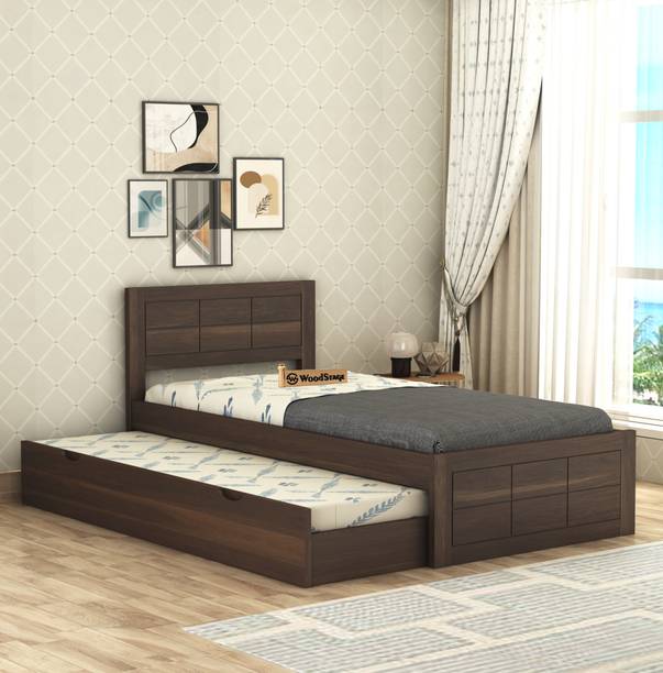 WOODSTAGE Sheesham Wood Single Size Trundle Bed (Walnut Finish) Solid Wood Single Bed