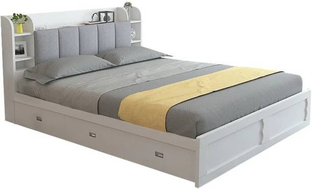 NG Decor Modern White Storage Queen Bed Low Profile Queen Bed with 3 Drawers Engineered Wood Queen Drawer Bed