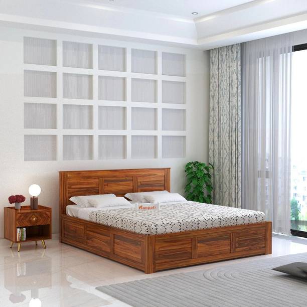 Ganpati Arts Sheesham Wood Swiss Bed For Bedroom/Wooden Cot/Bed With Box Storage For Home Solid Wood Queen Box Bed