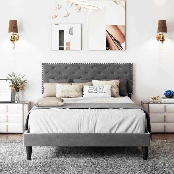 shivang mattress Fabric Queen Size Bed With Button Tufted & Diamond Line Headboard For Bedroom || Engineered Wood Queen Bed