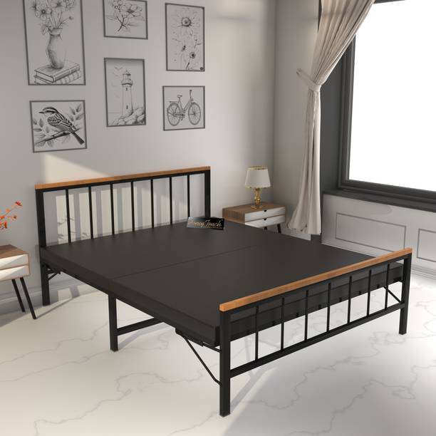 HoneyTouch Oslo Folding Double Size Bed With Mattress | No Assembly Required | Metal Double Bed, 205 cm x 122 cm (6.73 ft x 4.0 ft)