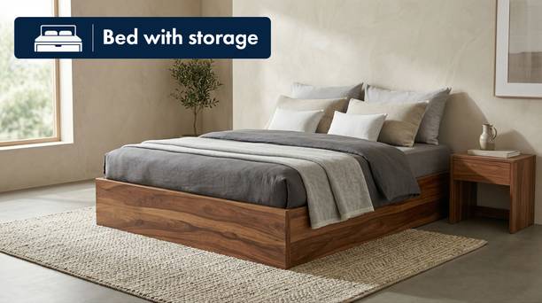 Mintwud from Pepperfry Maya Wooden Queen Bed/Wooden Cot/Palaung With Box Storage For Bedroom/Home Engineered Wood Queen Box Bed, 182.5 cm x 152.5 cm (5.99 ft x 5.0 ft)