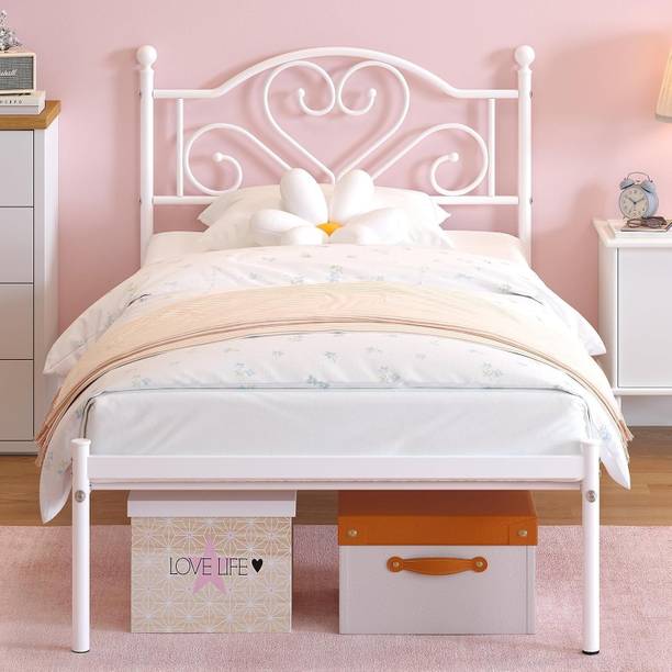 KTG Handicraft Twin Bed Frame with Headboard and Footboard, White Bed Frame. Metal King Bed, 205 cm x 190 cm (6.73 ft x 6.23 ft)