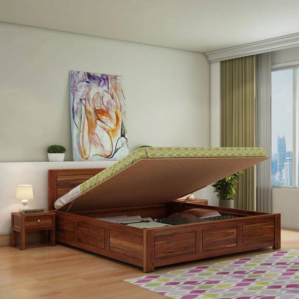 WOODENJOY Sheesham Wood Queen Bed/Wooden Bed With Hydraulic Storage/Wooden Palaung Solid Wood Queen Hydraulic Bed