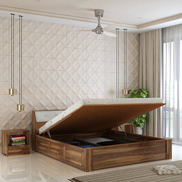 Ganpati Arts Mayor Sheesham Wood Cot With Hydraulic Storage For Bedroom/Home Solid Wood King Hydraulic Bed
