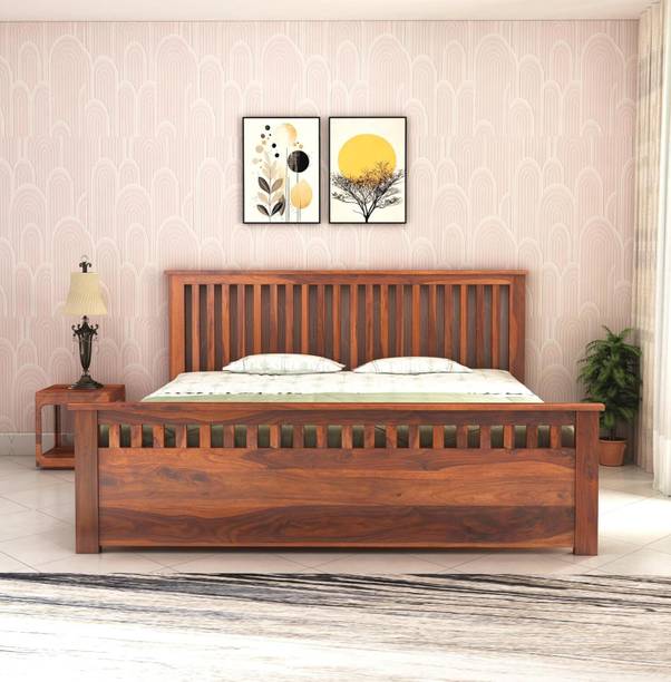 DECORWOOD Wooden Double Bed Cot Bed for Bedroom Furniture Solid Wood Queen Bed