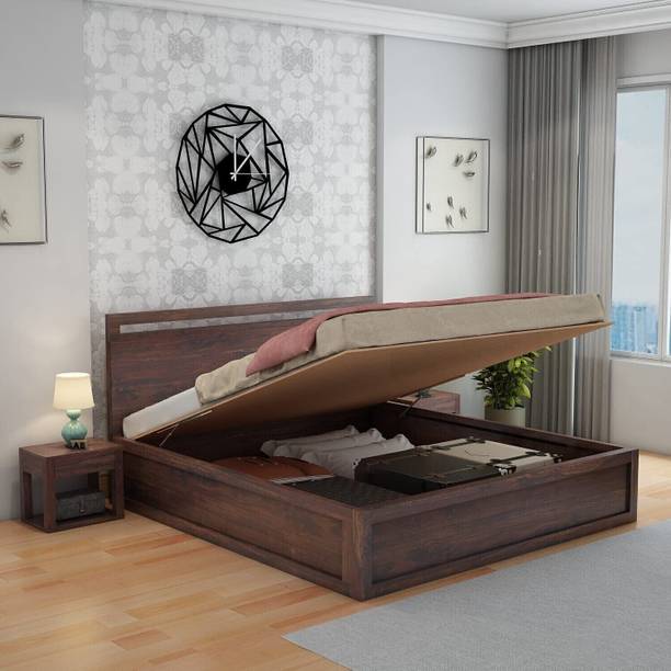 GOYALINTERIOR Sheesham Wood King Bed/Wooden Bed/Palaung With Hydraulic Storage For Home Solid Wood King Hydraulic Bed