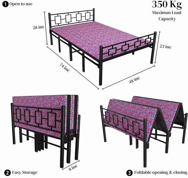 FOLDURA Cubix Series Queen Metal Bed Metal Queen Bed, 206 cm x 157 cm (6.76 ft x 5.15 ft)