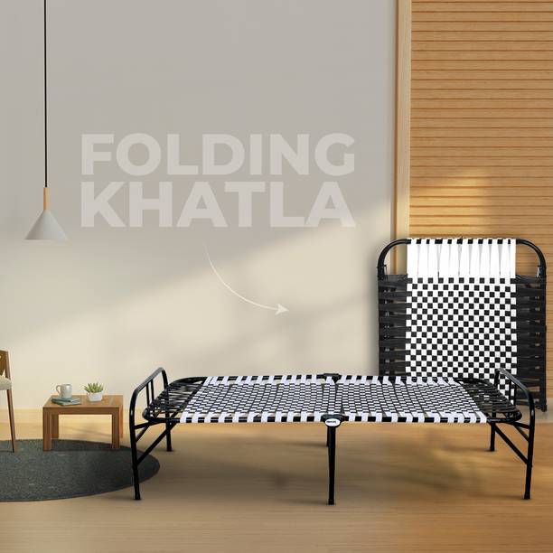MEEZO Portable Single Folding Bed Frame/Khat Cot for Sleeping Bed Metal Single Bed, 35 cm x 60 cm (1.15 ft x 1.97 ft)