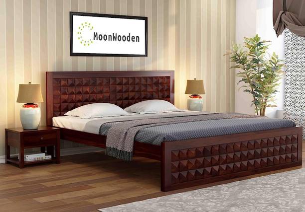 MoonWooden Bed Without Storage Wooden Double Bed Solid Wood Queen Bed, 206 cm x 158 cm (6.76 ft x 5.18 ft)