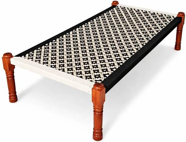 Shanti Art Traditional Wooden Charpai Bed with Handwoven Rope for Home & Outdoor Solid Wood Single Bed, 182 cm x 91 cm (5.97 ft x 2.99 ft)