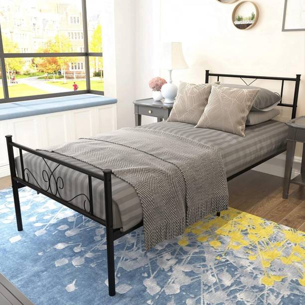 KTG Handicraft Twin Size Bed Frame with Headboard Black Platform Bed Standard Steel Bed. Metal King Bed, 205 cm x 190 cm (6.73 ft x 6.23 ft)