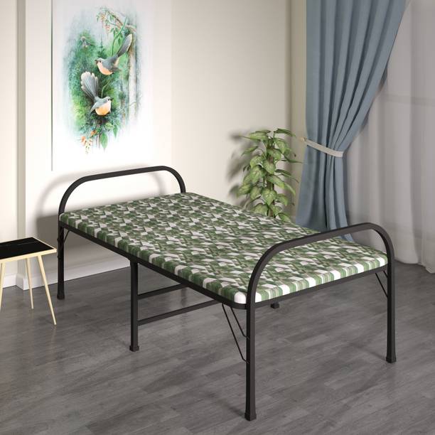 FURNIMAX Folding Bed with Firm Mattress Top 3t x 6ft Metal Single Bed Metal Single Bed