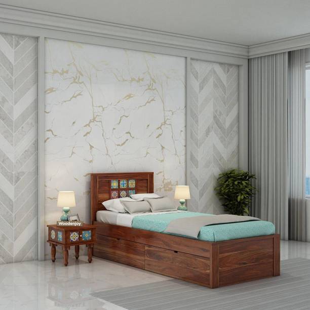 WOODENJOY Sheesham Wood Single Bed With Drawers Storage/Wooden Single Bed With Storage Solid Wood Single Drawer Bed