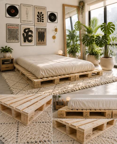 Knowk knock Beautiful Nordic 4×6 ft Pine Wood Pallet Bed Rustic Modern Wooden Furniture Solid Wood Double Bed, 183 cm x 122 cm (6.0 ft x 4.0 ft)