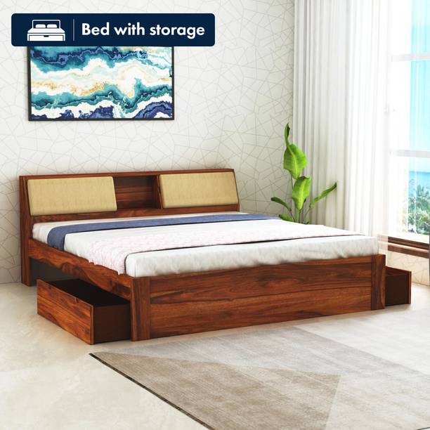 Ganpati Arts Sheesham Wood Mayor Bed For Bedroom/Wooden Cot/Bed With Drawer Storage For Home Solid Wood Queen Drawer Bed, 223.52 cm x 157.48 cm (7.33 ft x 5.17 ft)