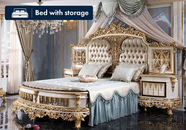 royal wood TURKISH STYLE MAHARAJA ROYAL LUXURY PREMIUM TEAK WOOD DOUBLE BED SIZE Solid Wood King Box Bed, 180 cm x 100 cm (5.91 ft x 3.28 ft)