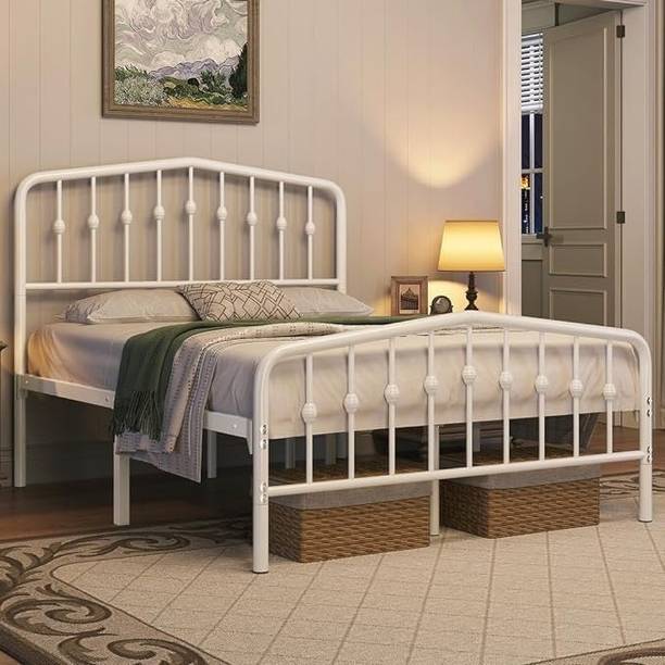 Z H Handicrafts Metal Bed Frames Platform Bed with Victorian Style Iron Headboard and Footboard Metal Double Bed