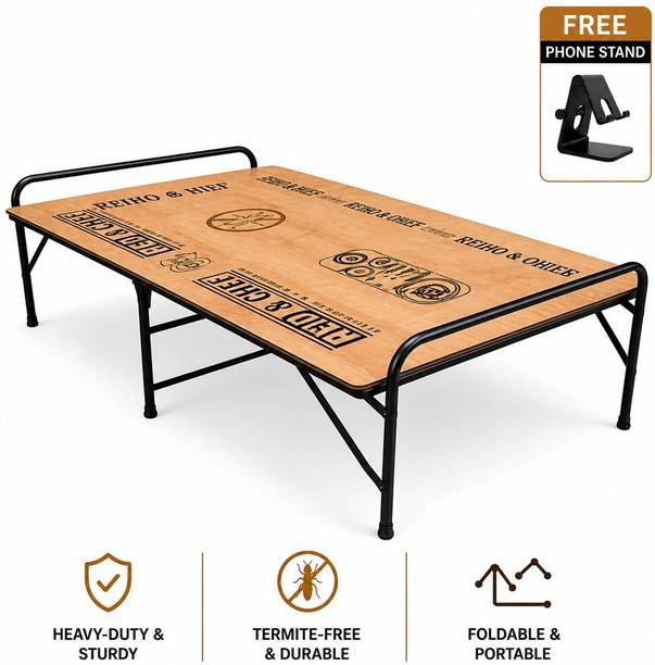 SteelCart Heavy Duty Wooden Folding Cot for Adults | With Free Phone Stand | Engineered Wood Single Bed, 183 cm x 92 cm (6.0 ft x 3.02 ft)