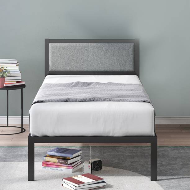 Jeometri Manila Metal Bed With Upholstered Headboard & Wooden Slats | 3 Years Warranty Metal Single Bed