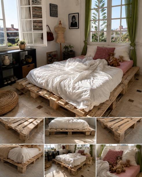 The lkea Contemporary Pallet Bed premium finish Engineered Wood Double Bed, 183 cm x 122 cm (6.0 ft x 4.0 ft)