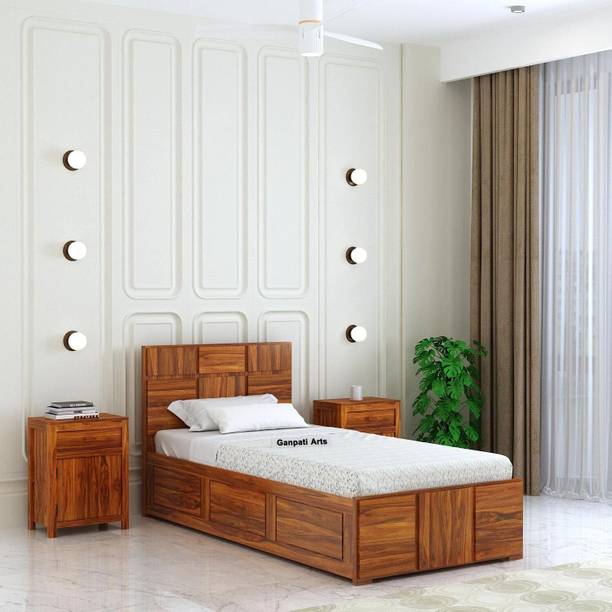 Ganpati Arts Marine Groove Solid Sheesham Wood4Feet Bed With Box Storage For Bedroom/Kidsroom Solid Wood Single Box Bed