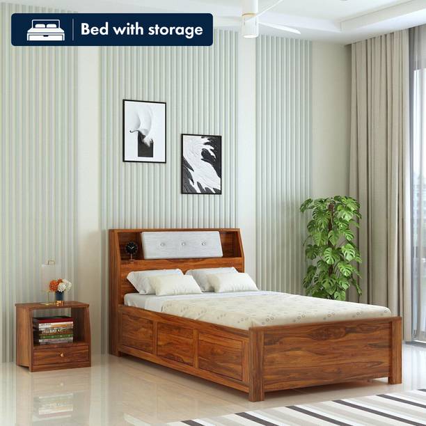 Ganpati Arts Marine Solid Sheesham Wood 4 Feet Bed With Box Storage For Bedroom/Kidsroom Solid Wood Single Box Bed, 222 cm x 128 cm (7.28 ft x 4.2 ft)
