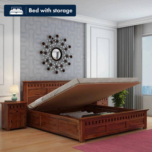 WOODENJOY Sheesham Wood King Bed/Wooden Bed With Hydraulic Storage/Wooden Palaung For Home Solid Wood King Hydraulic Bed, 210.82 cm x 198.12 cm (6.92 ft x 6.5 ft)