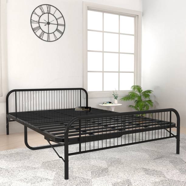 HoneyTouch ® Nesto Folding Metal Bed | Queen Size (5x6.25ft) (Matte Black) Metal Queen Bed
