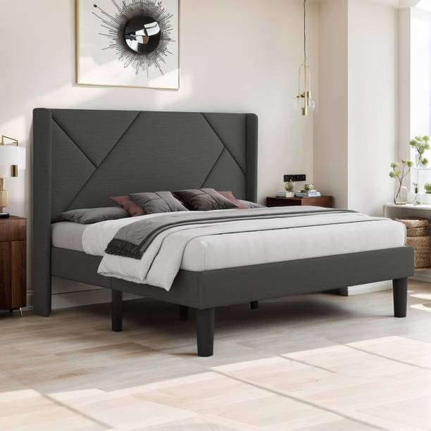 CRIGE Fabric King Size Bed For Hotel, Bedroom Engineered Wood King Bed