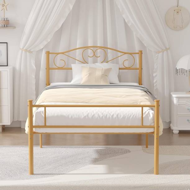 ADORN MART Twin Bed Frame with Headboard and Footboard, Glod Bed Frame. Metal King Bed