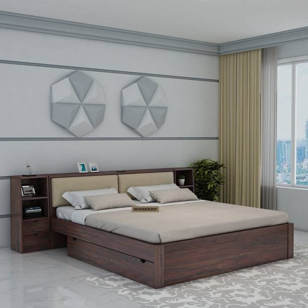 WOODENJOY Sheesham Wood Queen Bed With Drawers Storage/Wooden Queen Bed With Storage Solid Wood Queen Drawer Bed