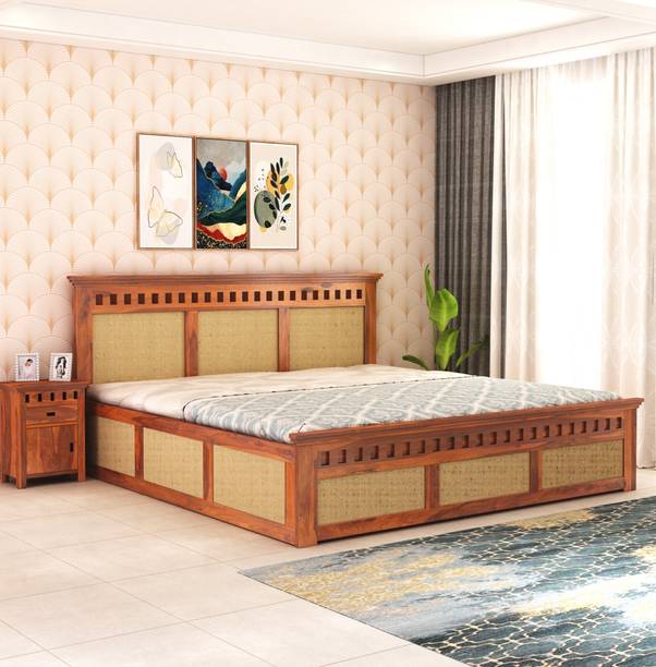 GOYALINTERIOR Sheesham Wood Queen Bed/Wooden Cot/Wooden Bed With Box Storage For Home Solid Wood Queen Box Bed