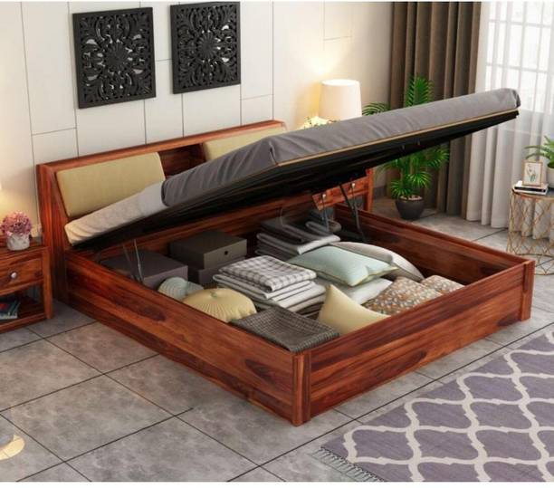 AMBICA WOODMART Sheesham Wood Queen Size Bed Queen Size Bed With Hydrulic Storage Queen Size cot Solid Wood Queen Hydraulic Bed