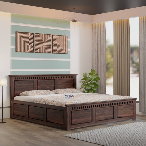 Shree Jeen Mata Enterprises Solid Wood Queen Size Bed With Kuber Design & Box Storage For Bedroom/Kids Room| Solid Wood Queen Box Bed