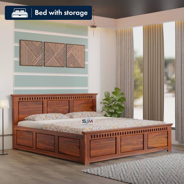 Shree Jeen Mata Enterprises RS Edition Box Storage Bed/Sheesham Wood Queen Bed For Bedroom/Hotel/Living Room Solid Wood Queen Box Bed, 205.74 cm x 157.48 cm (6.75 ft x 5.17 ft)