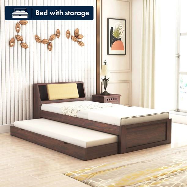 Ganpati Arts Sheesham Wood Mayor Wooden Single Cot For Home/Single Trundle Bed With Storage Solid Wood Single Drawer Bed, 98 cm x 223 cm (3.22 ft x 7.32 ft)