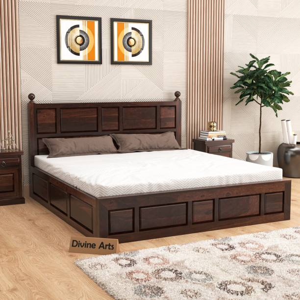 Divine Arts Sheesham Wood King Size Double Bed with Storage Box for Living Room Solid Wood King Box Bed