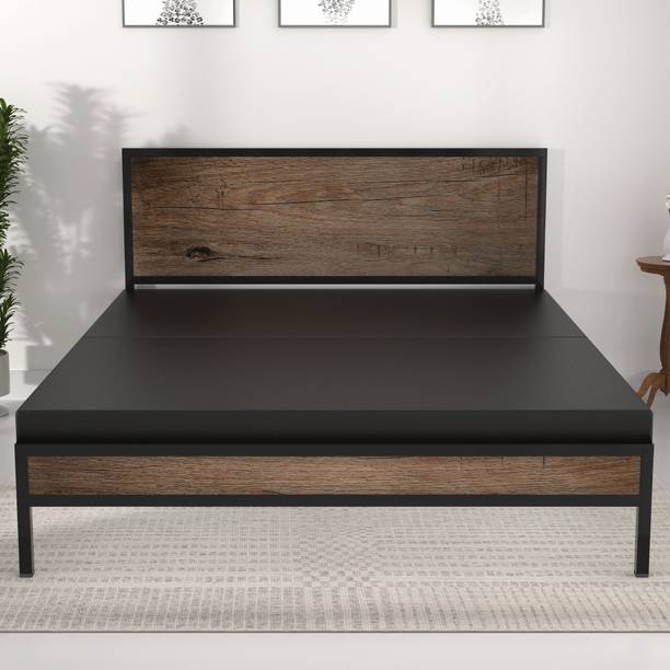 HoneyTouch Luvo Queen Size Bed Frame with Wooden Headboard| No Assembly Required|(5x6.5ft) Metal Queen Bed