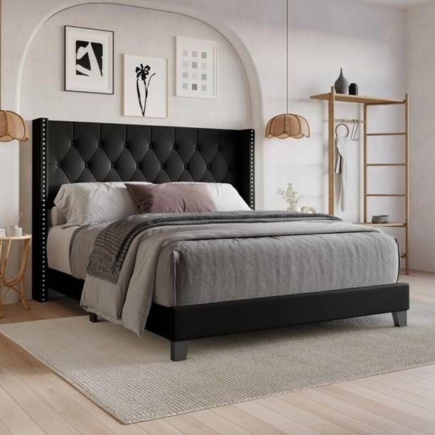 shivang mattress Fabric Queen Size Bed With Button Tufted & Diamond Line Headboard For Bedroom || Engineered Wood Queen Bed