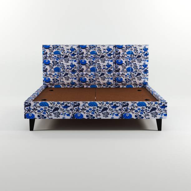 Carftjar Floral Print Fabric Queen Size Bed With Box Style Headboard For Bedroom/ Hotel | Engineered Wood Queen Bed